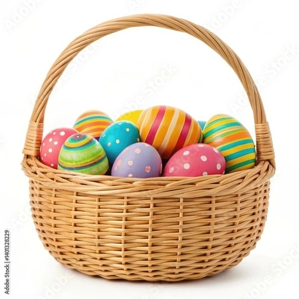 Fototapeta Colorful Easter eggs in a wicker basket bright spring colors festive