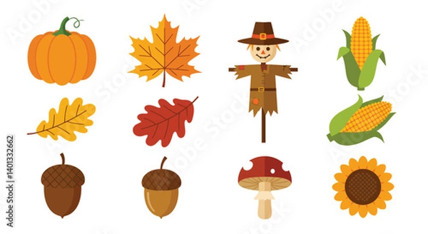 Obraz Colorful autumn harvest elements in flat design style vector art
