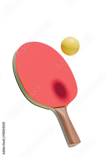 Obraz A ping pong paddle and ball on an isolated background. 3d rendering