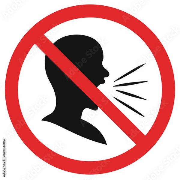 Fototapeta No loud talking sign featuring a silhouette of a person with an open mouth