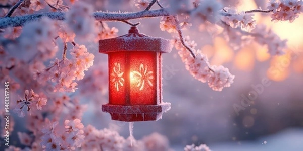 Fototapeta Winter lantern light decor