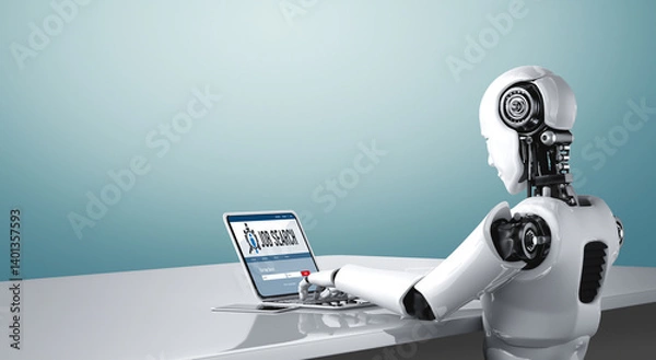 Fototapeta Online job search on modish website for worker to search for job opportunities on the recruitment internet network