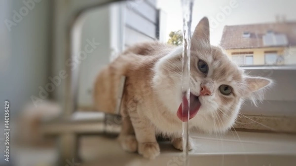 Fototapeta Katze am Wasserhahn