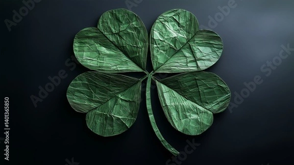 Fototapeta A clean, modern take on a four-leaf clover made from recycled paper textures