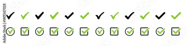 Fototapeta Checkmark icon. Check mark set. Tick yes sign. Ok symbol. Checklist confirm sign. Checkmark vector set. Checkbox correct tick. Green checkmark isolated sign.