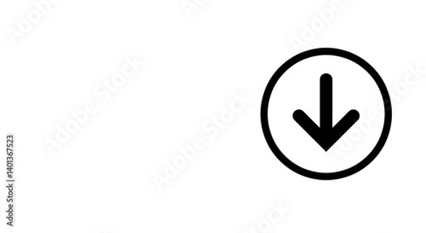 Obraz Bold downward arrow icon inside black circle on white background