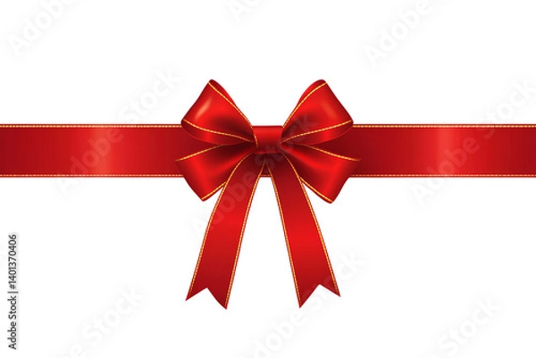Fototapeta Red ribbon with a bow and a gold border on Png Format and Transparent Background
