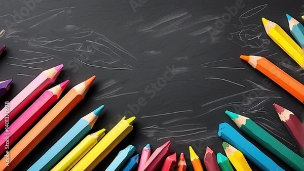 Fototapeta A blackboard background features playful chalk drawings of clouds and an airplane