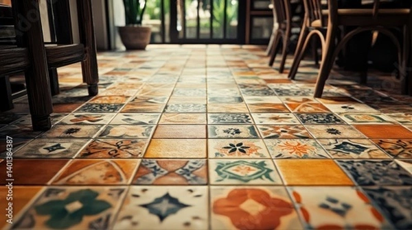 Obraz A beautifully arranged floor featuring a blend of vintage and modern tile designs