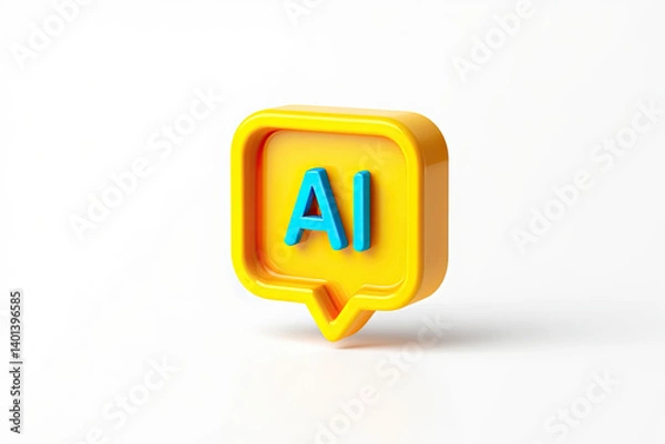 Fototapeta AI Icon 3D Render of Yellow Speech Bubble with Blue AI Letters