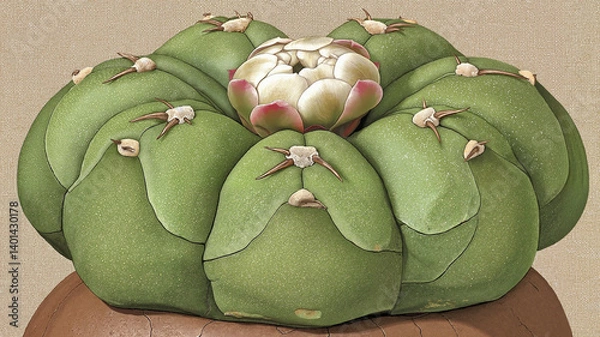 Fototapeta Succulent plant with flowering top against a textured background  