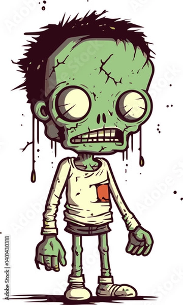 Fototapeta Walking Zombie with Hollow Cheeks PNG Undead Zombie with Rotting Hands Vector