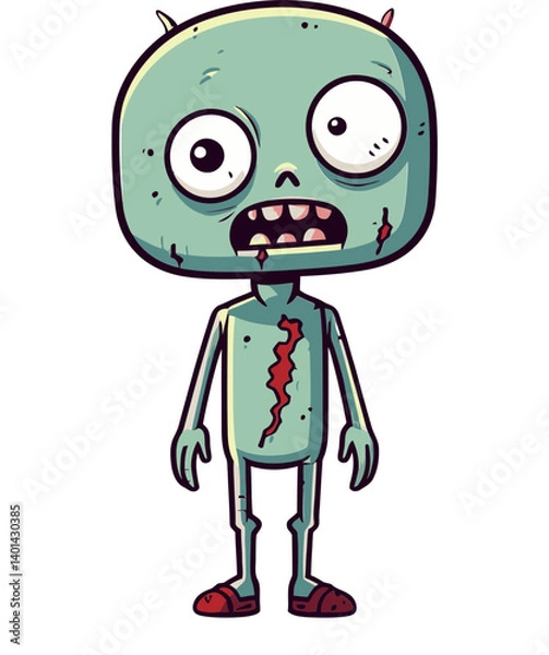 Fototapeta Zombie with Cracked Skull Horror Zombie with Unhinged Jaw PNG