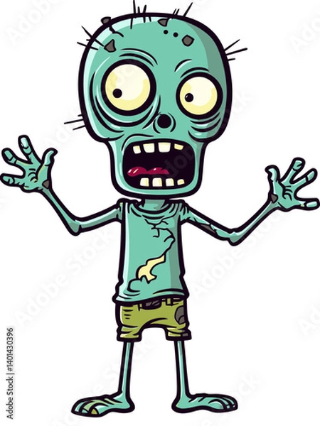 Fototapeta Horror Zombie with Unhinged Jaw PNG Walking Zombie with Lacerated Skin Vector