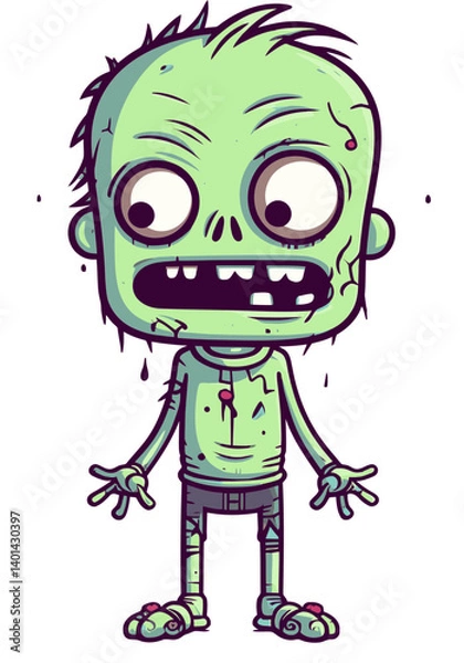 Fototapeta Horror Zombie with Twisted Expression PNG Walking Zombie with Open Wound Vector