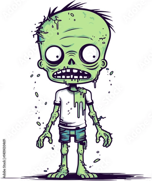 Obraz Walking Zombie with Missing Foot PNG Undead Zombie with Exposed Skull Vector