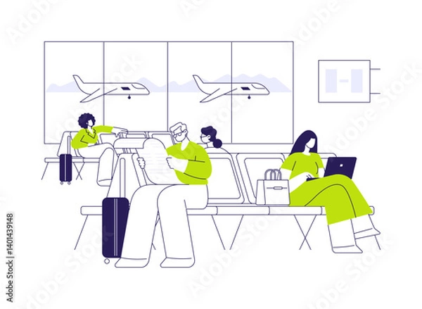 Fototapeta Airport waiting area abstract concept vector illustration.