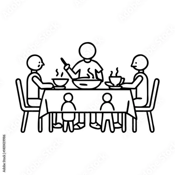 Fototapeta family meal at table icon, family meal at table line art - simple line art of family meal at table, perfect for family meal at table logos and icons
