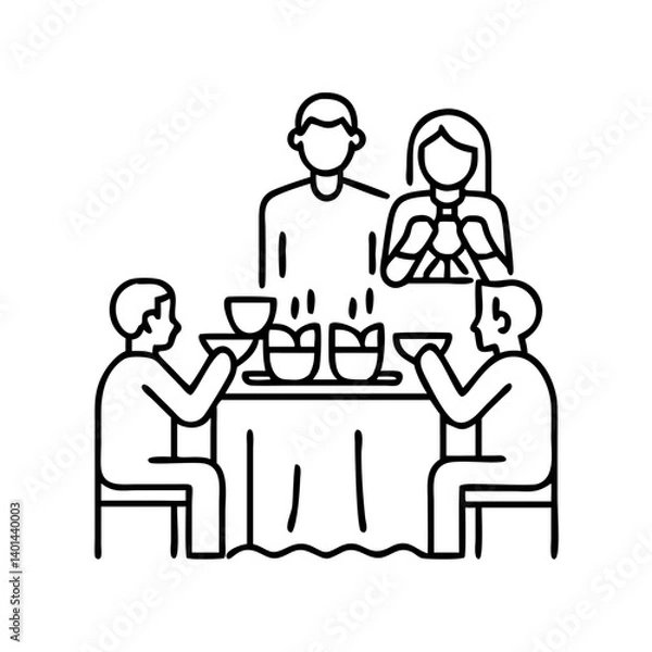 Fototapeta family meal blessing icon, family meal blessing line art - simple line art of family meal blessing, perfect for family meal blessing logos and icons