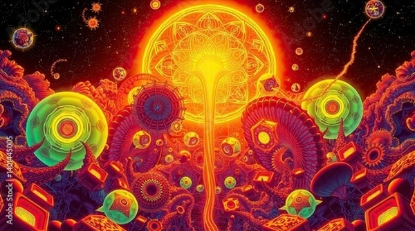 Fototapeta Abstract psychedelic art modern painting. Abstract decorative texture. Mixed liquid paints.