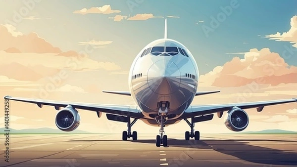 Fototapeta A low-angle illustration of a large passenger airplane taking off, with its cargo hold open