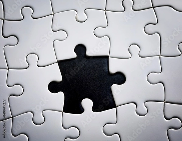Fototapeta una pieza de puzzle negro sobrepuesta en un puzzle blanco