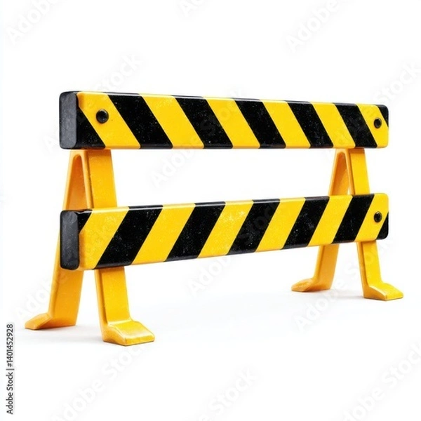 Fototapeta A yellow and stripes barrier isolated on white background
