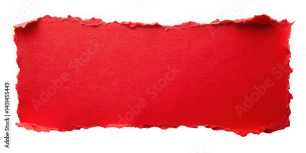 Fototapeta A vibrant torn red paper strip with a rough, textured edge, creating a striking visual effect suitable for various creative designs.