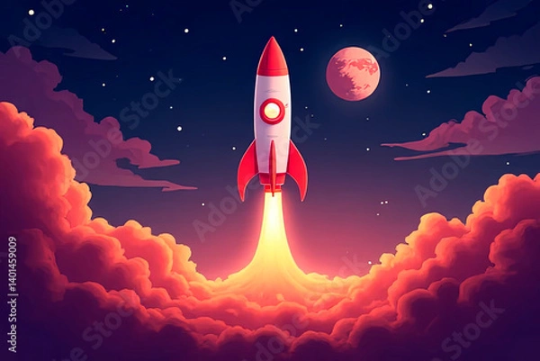 Fototapeta A start-up business and the concept of launching a rocket project to Mars.created with the help of artificial intelligence.