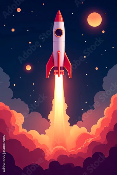 Fototapeta A start-up business and the concept of launching a rocket project to Mars.created with the help of artificial intelligence.