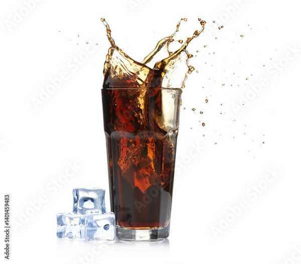 Obraz Cola splashing out of glass isolated on white