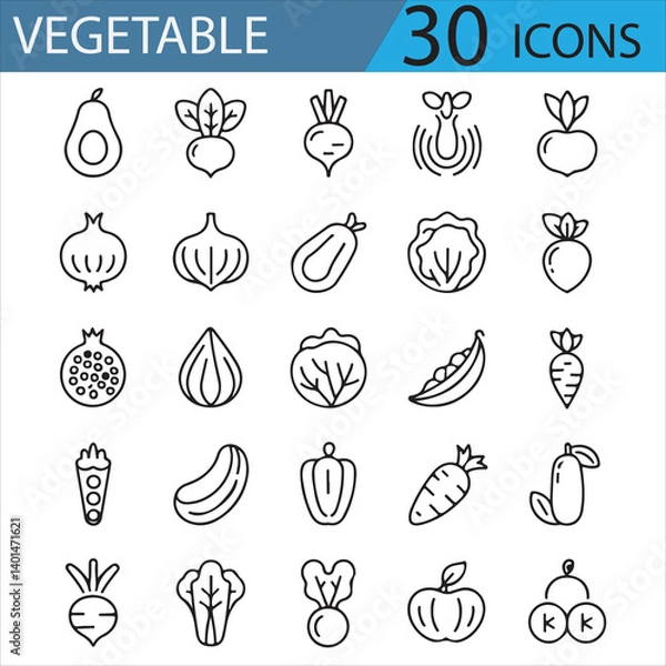 Obraz 16 vegetable icons with simple outlines for web, app, and design projects