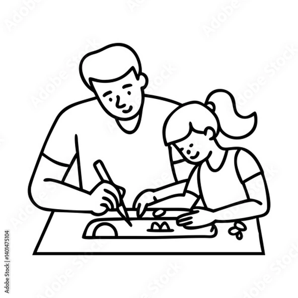 Fototapeta parent and child drawing icon, parent and child drawing line art - simple line art of parent and child drawing, perfect for parent and child drawing logos and icons