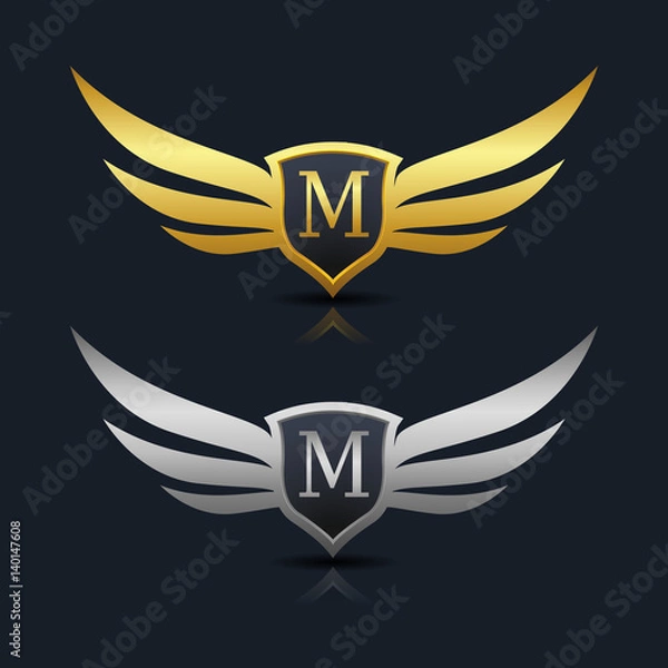 Fototapeta Wings Shield Letter  M Logo Template 