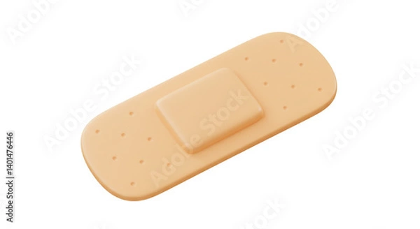 Fototapeta A simple adhesive bandage, a comforting symbol of healing and protection, shown in soft, light beige tones against a pure white background.