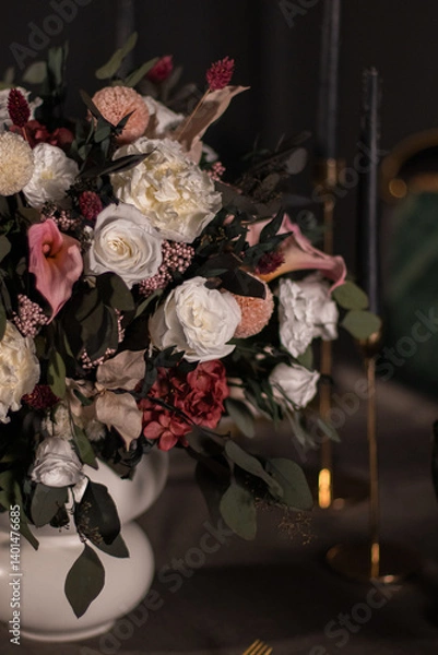 Obraz Still life with luxurious bouquet of preserved flowers. Women's day, mother's day, valentine's day.