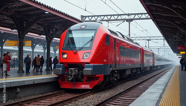 Obraz Red Train at Urban Station