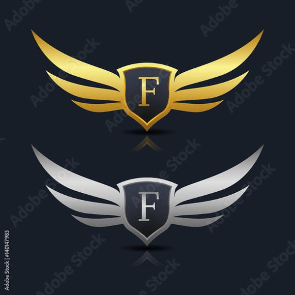 Fototapeta Wings Shield Letter F Logo Template 
