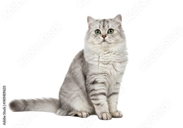 Obraz Silver tabby cat with green eyes pet animal feline breed isolated on white background