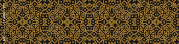 Fototapeta Seamless Ukrainian Pattern. Ukrainian embroidery. Old texture. Yellow pattern on a dark background