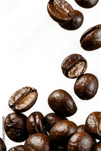 Fototapeta Floating Roasted Coffee Beans in Air – Macro Explosion on Transparent Background