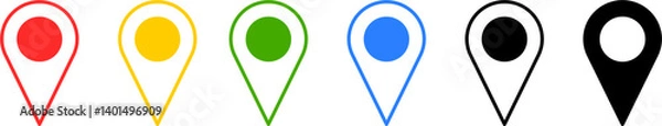 Fototapeta Location Pointer Pin or You Are Here Marker Hotspot Symbol Sign Icon Set with Various Colors. Vector Image.