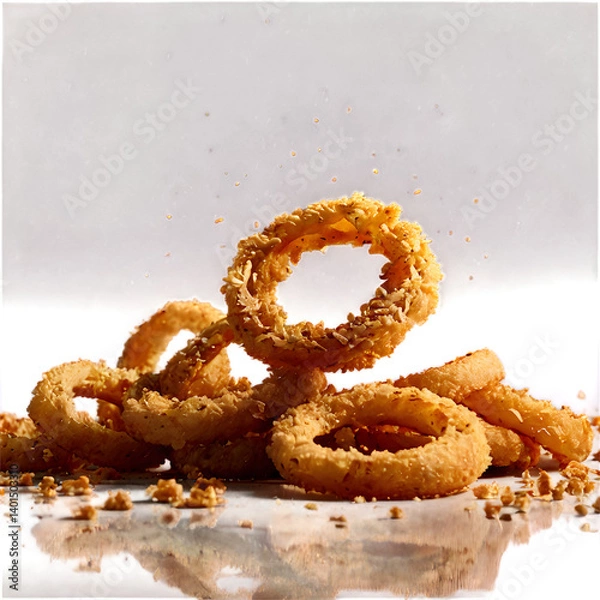 Fototapeta Scattered Fried Onion Ring Crumbs – Macro Close-Up with Soft Shadows