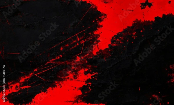 Fototapeta Red and black grunge texture background with distressed, scratched surface and high contrast tones