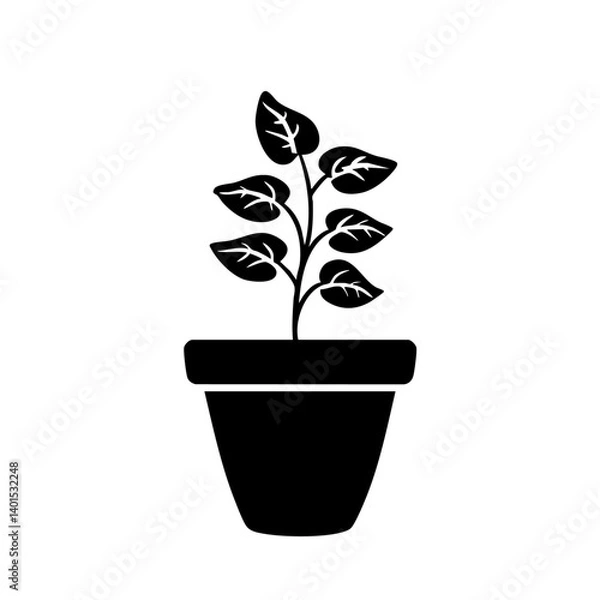 Fototapeta A potted plant vector icon with leaves