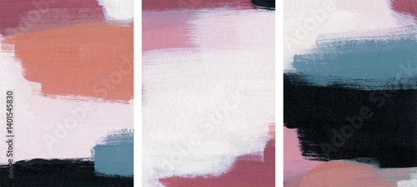 Fototapeta Three minimalist abstract artist-made paintings. Versatile artistic background for creative design projects: posters, banners, websites, cards, magazines, prints, wallpapers.