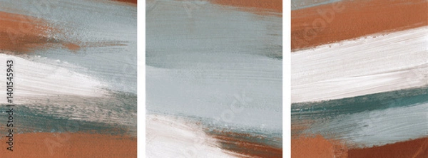 Fototapeta Three minimalist abstract artist-made paintings. Versatile artistic background for creative design projects: posters, banners, websites, cards, brochures, magazines, prints and wallpapers.