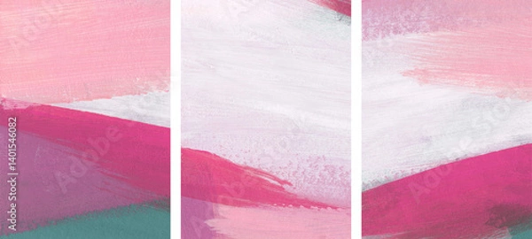 Fototapeta Three minimalist abstract artist-made paintings. Versatile artistic background for creative design projects: posters, banners, websites, cards, brochures, magazines, prints, wallpapers. Raster image.