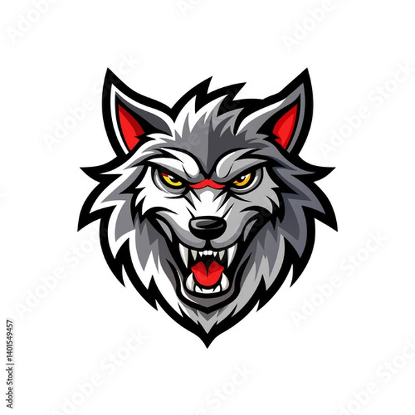 Fototapeta angry wolf mascot logo icon with sharp fangs vector illustration