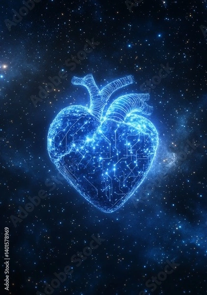 Fototapeta An artistic rendering of a human heart, featuring hyper-realistic details and ethereal blue bioluminescent veins